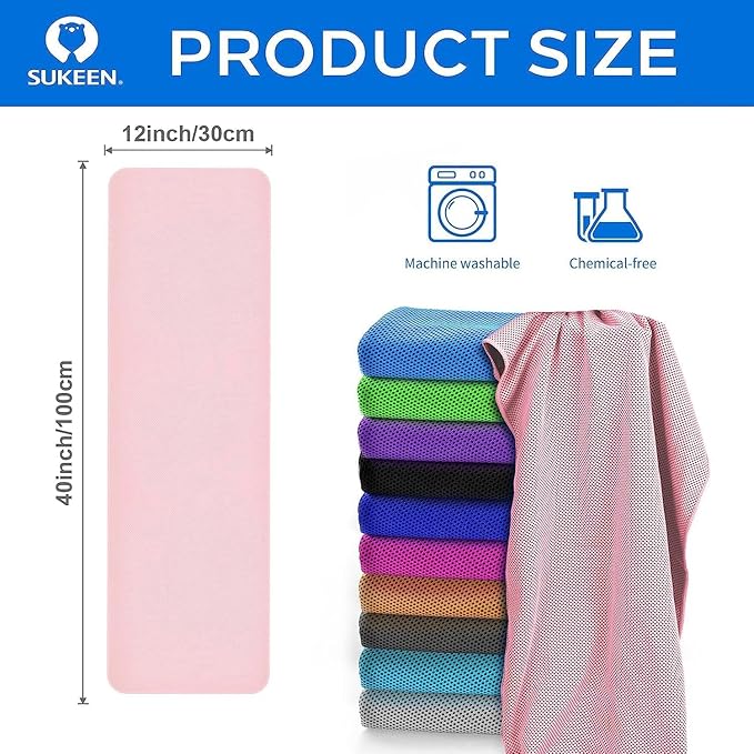 Sukeen 4 Pack Cooling Towel (40"x12") for Sweat, Quick-Drying Cooling Neck Wraps, Soft Breathable Cooling Towels for Neck and Face, Chilly Gym Towels for Sport, Camping, Hiking