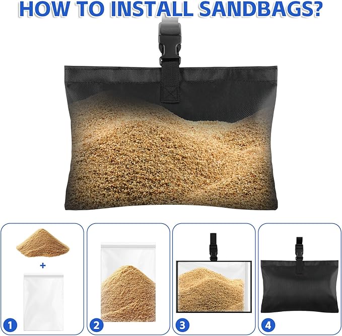 8 Pack Boat Cover Sand Bag Mooring Kit, Weighted Bags for Boat Mooring Covers Car RV, 1680D Marine Grade Sand Bags for Weight, Windproof Weighted Sandbags Tarp Weights Clip Boating Accessories