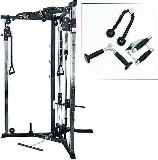 Valor Fitness Cable Crossover Machine - 17 Adjustable Positions with Pull Up Bars and Optional Bundle Attachments Max Weight 200 lb. Plate Loaded Pulley System for Home Gym Power Workout