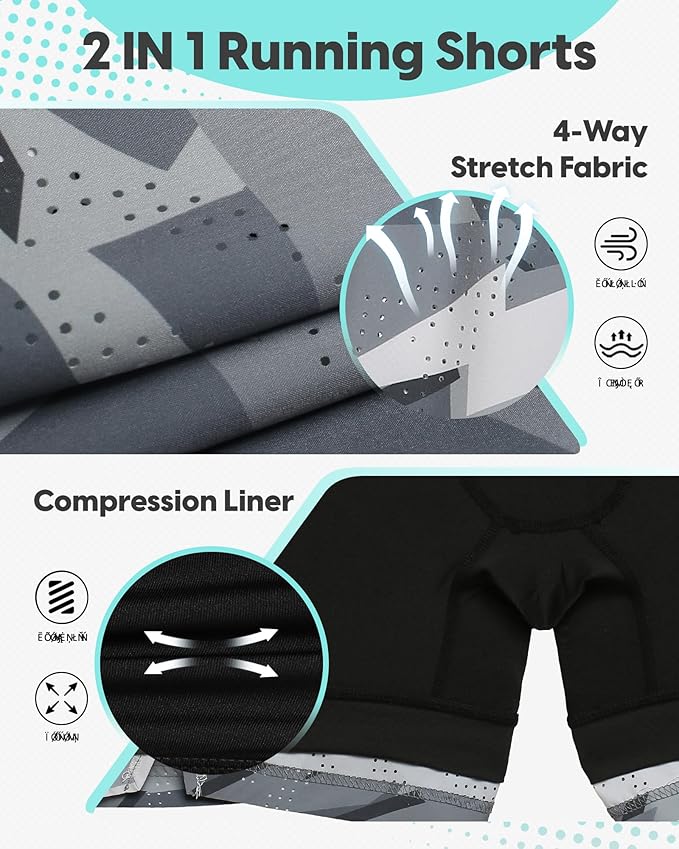 maamgic Mens Running Shorts with Compression Liner 5" Quick Dry Workout Shorts Anti-Chafe Gym Shorts 2 in 1 Athletic Shorts