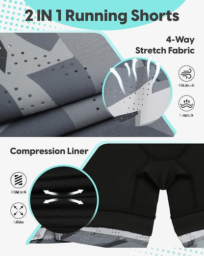 maamgic Mens Running Shorts with Compression Liner 5" Quick Dry Workout Shorts Anti-Chafe Gym Shorts 2 in 1 Athletic Shorts