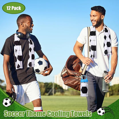 12 Pack Soccer Cooling Towels, Soccer Ice Towels for Neck, 40"x12" Breathable Chilly Towel with Plastic Container, Microfiber Sport Towel for Players Team Gift Sport Party Favors