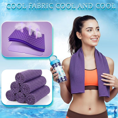 Honoson 10 Pack Cooling Towels Bulk - 47"x12" Soft Breathable Ice Towels for Neck & Face, Portable Chilly Rags Microfiber Sweat Rags for Yoga, Sports, Gym, Workout & Fitness(Purple)