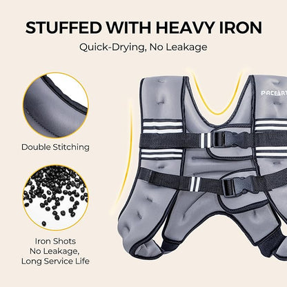 PACEARTH Weighted Vest,6lb/8lb/10lb/12lb/16lb/20lb/25lb/30lb Weight Vest with Reflective Stripe, Body Weight Vests for Women, Men, Weight Loss Workout, Strength Training, Running, Walking, Jogging