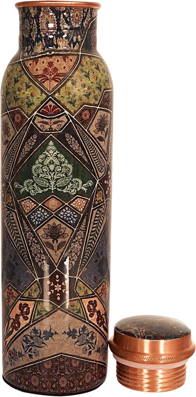 Copper Water Bottle 34 Oz Large Copper Water Bottle For Drinking 100% Pure Ayurvedic Multicolor Vessel For Leak-Proof Lid Bottle for Yoga, Gym, Office, Home & Travel