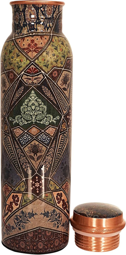Copper Water Bottle 34 Oz Large Copper Water Bottle For Drinking 100% Pure Ayurvedic Multicolor Vessel For Leak-Proof Lid Bottle for Yoga, Gym, Office, Home & Travel