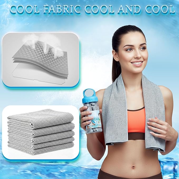 Honoson 10 Pack Cooling Towels Bulk - 47"x12" Soft Breathable Ice Towels for Neck & Face, Portable Chilly Rags Microfiber Sweat Rags for Yoga, Sports, Gym, Workout & Fitness(Light Gray)