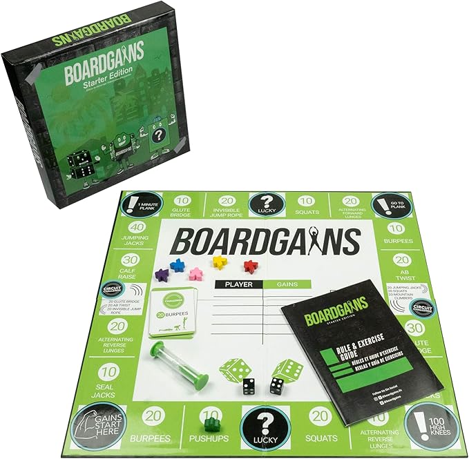 BoardGains Starter Edition – The Ultimate Fitness Board Game for Home Workouts, Group Fitness, & PE. Your Bootcamp in a Box!