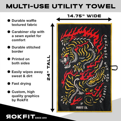 RokFit Gym & Golf Towel – Multi-Use, Quick-Dry, Durable Utility Towel with Bold Graphic and Carabiner Clip (Remember Why You Started)