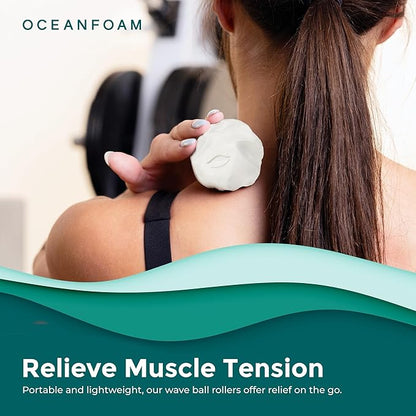 Oceanfoam Wave Massage Ball Rollers for Targeted Muscle Pain Therapy, Textured Travel Size,Yoga,Home & Fitness Health Tools for Body Sore Spots, Shoulders, Legs and Upper Back (Natural, Pack of 3)