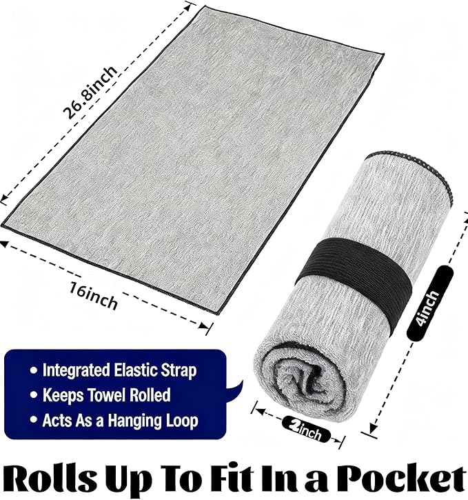 Microfiber Gym Towels 3 Pack, Quick Dry Workout Towel, Fast Drying Sweat Towel for Men & Women, Workout Gear, Yoga, Camping, Hiking, Gym Gifts - 16x26.8 Inch, Heather Grey