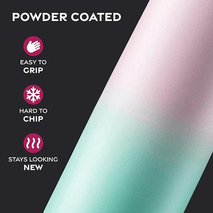 FineDine Water Bottle - Stainless Steel Insulated Water Bottle with Straw Lid, Flip Lid & Wide-Mouth Cap - Keeps Hot and Cold - 25 Oz / 739ml - Dreamy Pink-Green