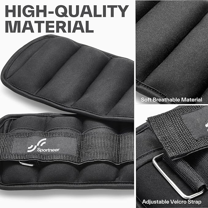 Sportneer Adjustable Ankle/Wrist Weights for Men Women Kids, Weighted Leg & Cuff Strength Training for Yoga Walking Running Aerobics Gym Fitness Physical Therapy