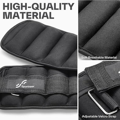 Sportneer Adjustable Ankle/Wrist Weights for Men Women Kids, Weighted Leg & Cuff Strength Training for Yoga Walking Running Aerobics Gym Fitness Physical Therapy