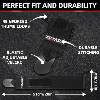 Wrist Wraps, Wrist Straps for Weightlifting with Thumb Loops, Adjustable, Gym Straps Weight Lifting for Bench Press and Weight Training, Workout, Gym Women Men, Black