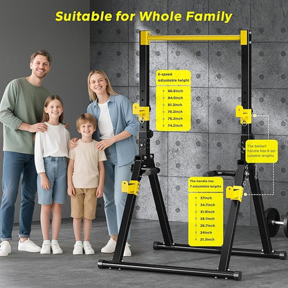 DlandHome Foldable Power Tower Pull Up Bar Dip Station, Adjustable Height Multifunction Workout Pull Up Tower Station for Home Gym, Strength Training Equipment, Triangular Legs, Up to 330lbs