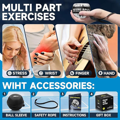 XMALL Torque Ball Hand Exerciser, Grip Strength Trainer, Forearm Strengthener, Wrist Power Gyro Ball, Hand Strengthening Devices, Wrist Strengthener, Finger Exerciser, Auto-Start