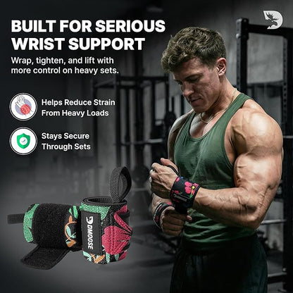 DMoose Fitness Wrist Wraps for Weightlifting 18" - Heavy Duty Gym Wrap with Hand Thumb Loop for Support & Pain Relief, USPA Approved Powerlifting, Weight Lifting Wrist Straps for Men & Women Work Out
