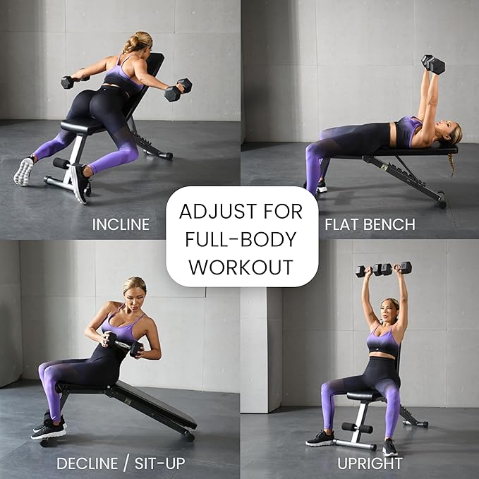 FF Finer Form 5-in-1 Weight Bench, Adjustable & Foldable for Bench Press, Strength Training and Full Body Workout, Perfect for Dumbbell Sets or an Adjustable Dumbbell Set in Your Home Gym