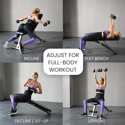 FF Finer Form 5-in-1 Weight Bench, Adjustable & Foldable for Bench Press, Strength Training and Full Body Workout, Perfect for Dumbbell Sets or an Adjustable Dumbbell Set in Your Home Gym