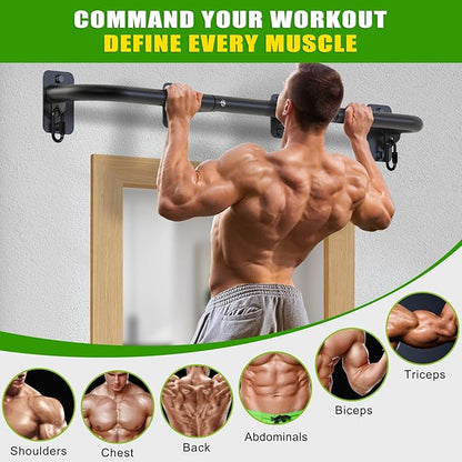 SELEWARE Heavy Duty Wall Mount Pull Up Bar, Joist Mount Chin Up Bar for Doorway, Sturdy Steel Construction, w/Resistance Band Hooks, Fits 32"/36" Wall Studs for Home Gym Strength Training