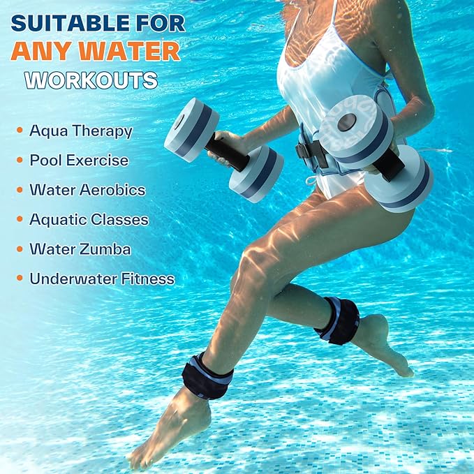 Sportneer Aquatic Exercise Equipment Water Aerobics Combo Set Includes High Density Water Weights Dumbbell Aqua Belt Water Ankle Weights for Pool Exercise Aquatic Therapy Pool Fitness Water Exercise