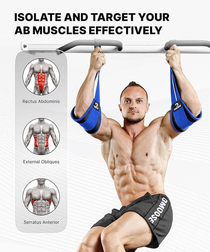 DMoose Fitness Hanging Ab Straps for Pull Up Bar & Core Strength Training - Soft Padded Exercise Straps for Ab Swing & Leg Raises, Hang Bar Strap with 2 Steel Carabiners - Abs Equipment for Home & Gym