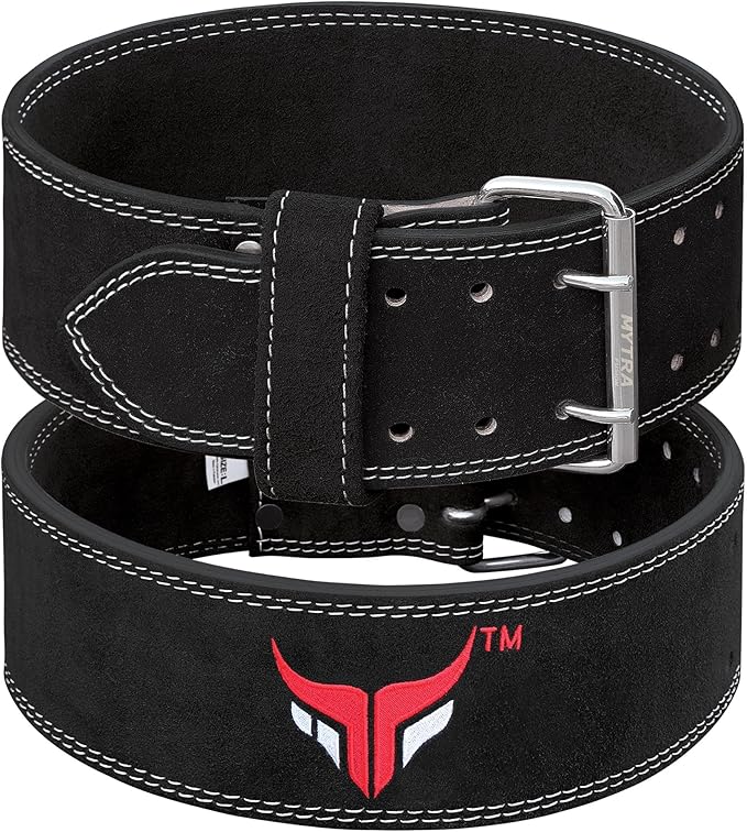Mytra Fusion Weight Lifting Belt Double Prong Buckle Power Lifting Belt Leather Weightlifting Belt for Training Gym Workout