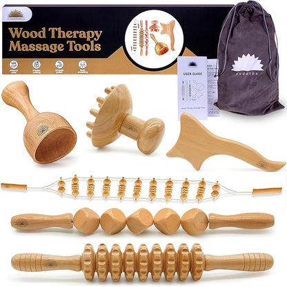 Wood Therapy Massage Tools 6-in-1, Lymphatic Drainage Massager Maderoterapia Kit - Anti Cellulite Body Sculpting & Contouring Wood Therapy Kit for Muscle Pain Relief & Deep Tissue Relaxation