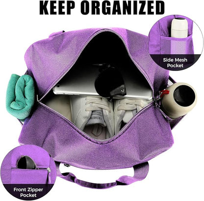 14 inch Small Gym Bag for Men & Women, Mini Duffle Bag for Travel Sports, Lightweight Carry On Duffel Bag, Purple
