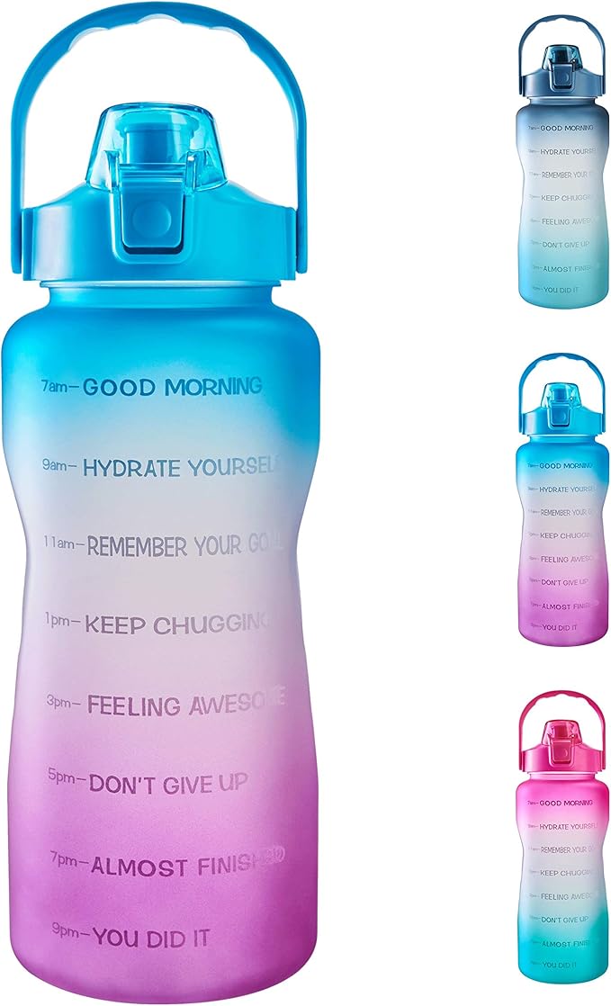 EYQ 64oz/128oz Leakproof Free Drinking Water Bottle with Motivational Time Marker BPA Free for Fitness, Gym and Outdoor Sports