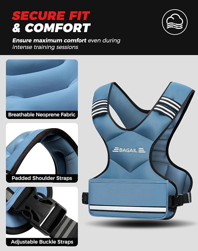 BAGAIL Adjustable Weighted Vest 4-10lb/12-18lb/20-32lb, Comfortable X-Shape & U-Neck Weight Vest for Women and Men Walking with 6 Removable Weights, Large Pocket and Reflective Strips
