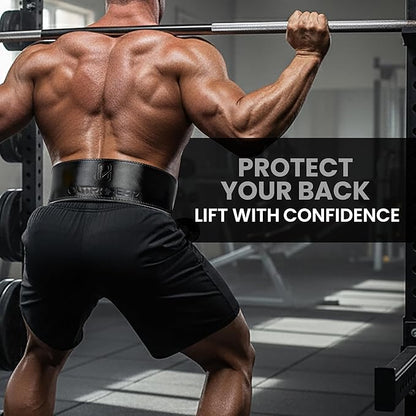 Real Leather Weight Lifting Belt - 7mm Gym Belt for Strength Training - Adjustable Buckle Weight Lifting Belts for Men & Women with Core Back Support