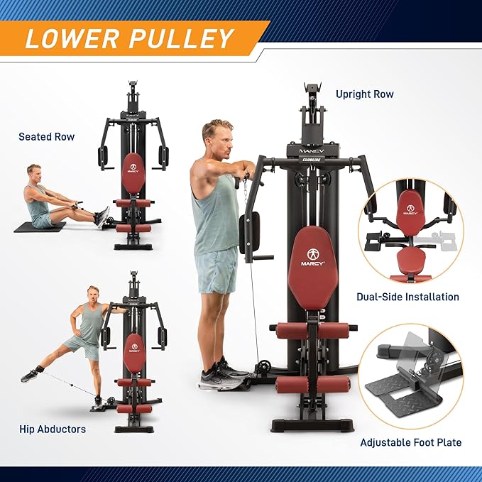 Marcy All-in-One Home Gym System with Tri-Action Press Arms, Adjustable Leg Press, and Full-Swivel Seat for Total Body Strength Training – Compact Multi-Station Workout Equipment MWM-0623