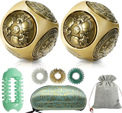 1.45in Baoding Balls Set Chinese Hand Massage Exercise Balls, Metal Stress Balls Six-Sided Rotation for Hands Therapy, Exercise, and Stress Relief