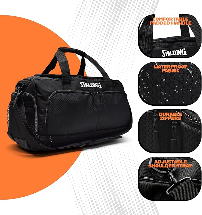 Spalding Sports Basketball Duffle Bag | Large Basketball Duffel Bag for Women and Men | Great for Workout and Travel | with Wet and Shoe Compartment | 10 Durable Strong Zippered Pockets