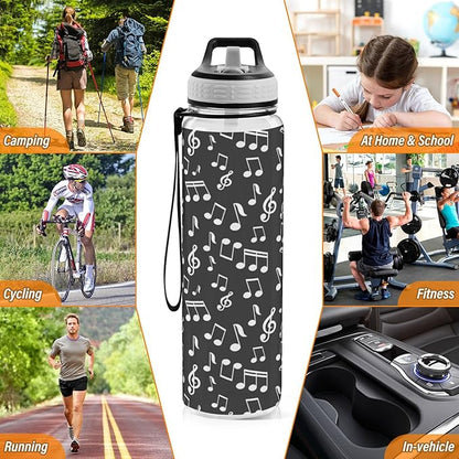 Fustylead Music Notes 32 oz Tritan Water Bottle with Straw, Leakproof and BPA-Free Sport Water Bottle for Fitness, Gym & Outdoor