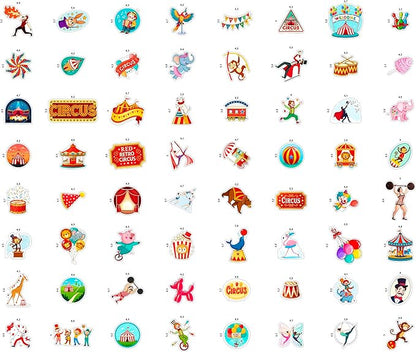 100Pcs Circus Stickers for Water Bottle, Laptops, for Scrapbooking - Сircus Theme Party Decor & Favors - Carnival, Clown Stickers - Gift for Women & Men