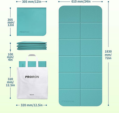 PROIRON Foldable Yoga Mat 0.24"/0.16" for Home Workout & Travel, Non Slip Travel Yoga Mats with Carry Bag, Packable Yoga Mat for Home Gym, Pilates, Fitness,Stretching