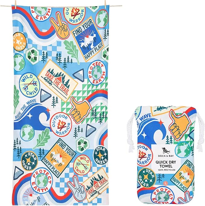 Dock & Bay Kid's Towel - for Beach Use - Quick Dry, Sand Free - Compact, Lightweight - 100% Recycled - Includes Bag - Into the Wild, Medium (130x70cm, 51x28)