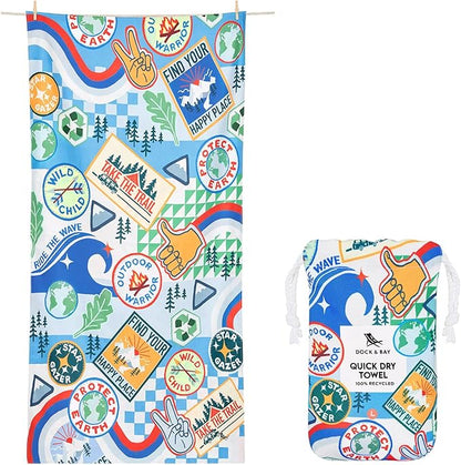 Dock & Bay Kid's Towel - for Beach Use - Quick Dry, Sand Free - Compact, Lightweight - 100% Recycled - Includes Bag - Into the Wild, Medium (130x70cm, 51x28)