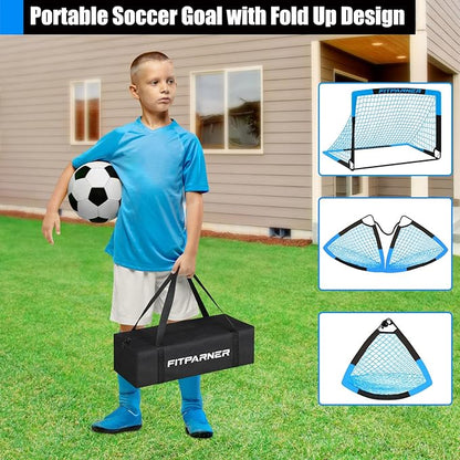 Kids Soccer Goals for Backyard Set - 2 Pack of Portable Pop Up Soccer Nets with Ball,Cones,Complete Training Equipment Kit for Toddler,Youth,Kids Age 3-14,Outdoor Sports Game