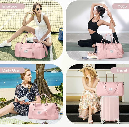 Gym Bag for Women Men with Shoes Compartment,Sports Duffle Bag Personal item travel Duffel Bags Tote Bag Small Carry on Weekender Overnight Bags Workout Dance Bag Hospital Holdalls Pink