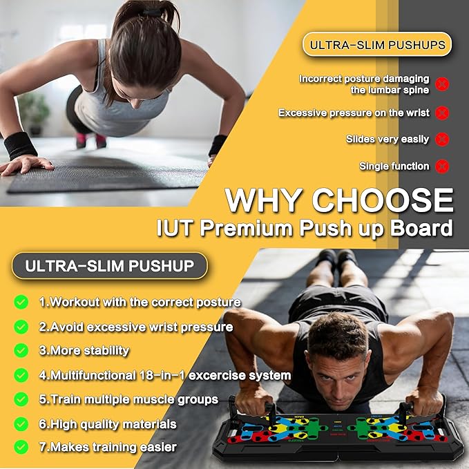 IUT Solid Push Up Board 15 in 1 Home Workout Equipment Multi-Functional Pushup Stands System Fitness Floor Chest Muscle Exercise Professional Equipment Burn Fat