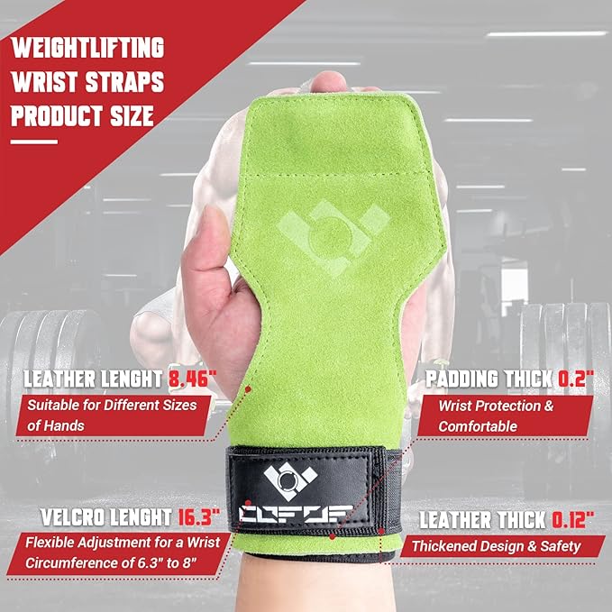 COFOF Weight Lifting Wrist Strap, Double Layer Leather Wrist Strap for Deadlift and Powerlifting, Adjustable Neoprene Padded Gym Workout Lifting Hooks (Pair)