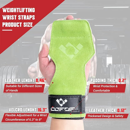 COFOF Weight Lifting Wrist Strap, Double Layer Leather Wrist Strap for Deadlift and Powerlifting, Adjustable Neoprene Padded Gym Workout Lifting Hooks (Pair)
