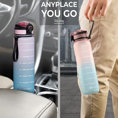 Motivational Water Bottle with Time Marker, 32 oz Water Bottle, Sports Water Bottle with Spout, Achieve All-Day Hydration SpillProof, BPA FREE