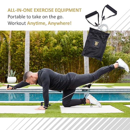 All-in-one Fitness Band, Full Body Exercise Band for Home Exercise or Training on-The-go, Multi-Purpose use for Strength, core, Pilates & More, Medium - 15 lbs. (Silver)