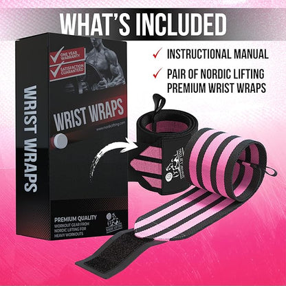 Nordic Lifting Wrist Wraps (1 Pair/2 Wraps) – Lifting Wrist Wraps with Thumb Loop for Weightlifting, Powerlifting & CrossFit – Durable Wrist Support Straps for Men & Women – Gym Essentials for Heavy Lifts