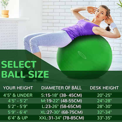 Fitvids Exercise Ball for Fitness, Yoga, Pilates with Quick Pump, Anti-Burst Slip Resistant Balance Ball